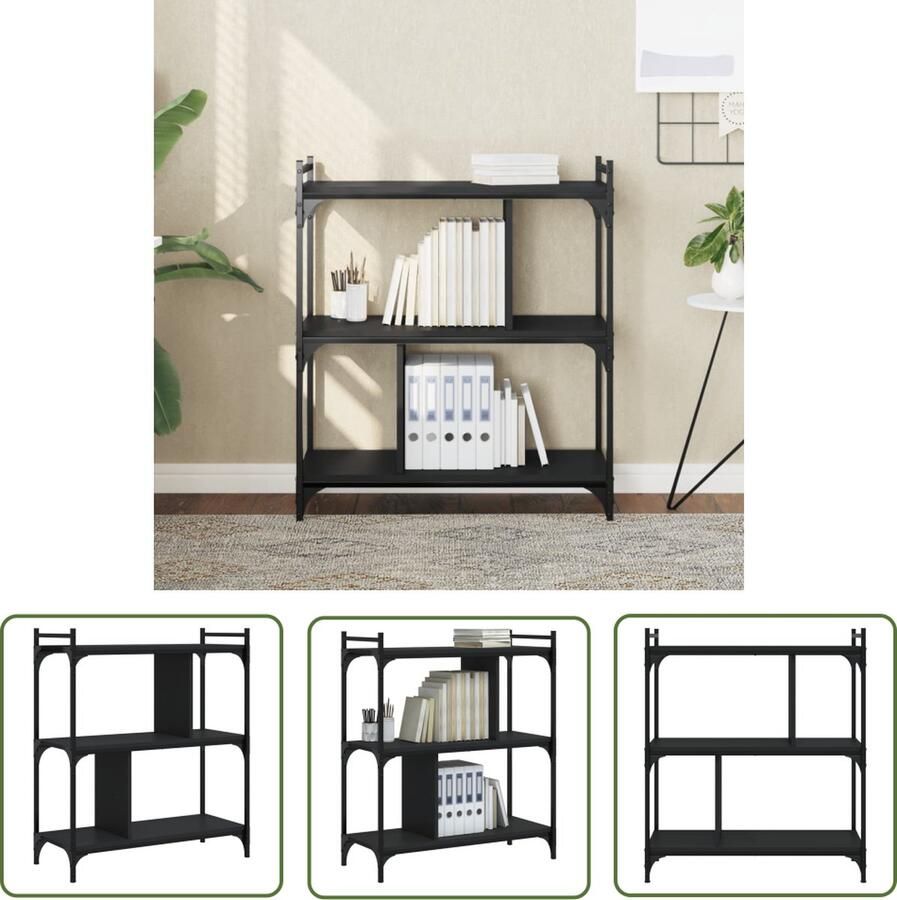 The Living Store Boekenkast Zwart 76 x 32 x 88 cm Verstelbare poten Boekenkast Houten Boekenkast Zwarte Boekenkast Boekenplank Opslagoplossing - Foto 3