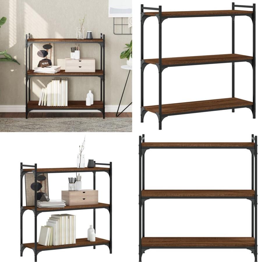 VidaXL Boekenkast 3-laags 80x30x86 cm bewerkt hout bruin eikenkleur Boekenkast Boekenkasten Boeken Plank Schappenkast