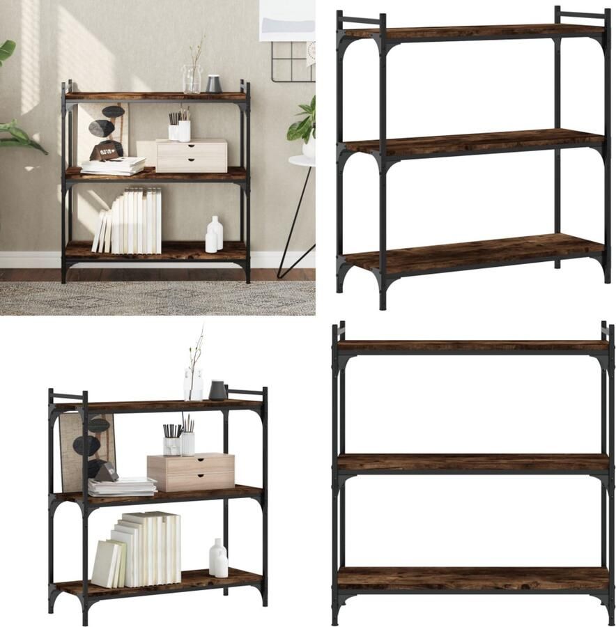 VidaXL Boekenkast 3-laags 80x30x86 cm bewerkt hout gerookt eikenkleur Boekenkast Boekenkasten Boeken Plank Schappenkast