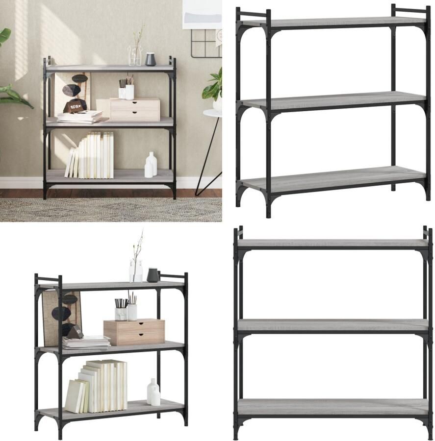 VidaXL -Boekenkast-3-laags-80x30x86-cm-bewerkt-hout-grijs-sonoma