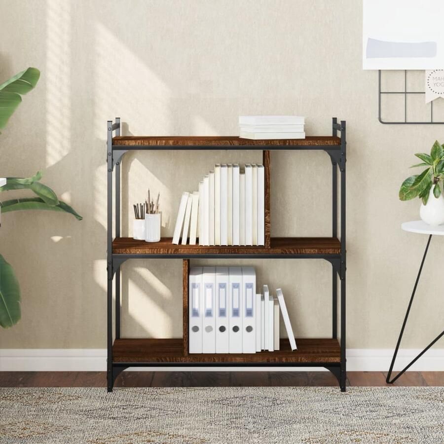 VidaXL Boekenkast 3-laags Bruin eiken 76x32x88 cm Boekenkast Industrieel Design Houten Kast Bruine Eiken Kleur Bibliotheek