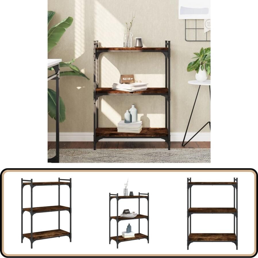 VidaXL Boekenkast 3-laags Gerookt Eiken 60x30x86 cm Boekenkast Kast Houten Boekenkast Bibliotheek Boekenplank