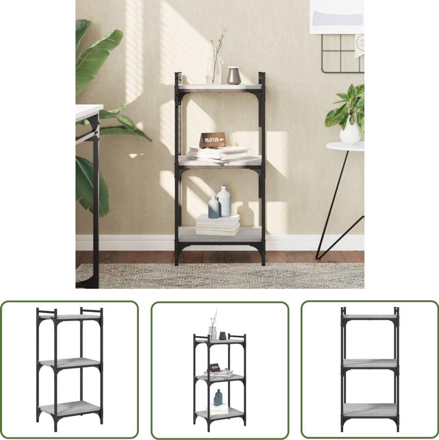 VidaXL Boekenkast 3-laags Grijs Sonoma Eiken Boekenkast Houten Boekenkast Grijze Boekenkast Industrieel Boekenkast Boekenplank Woonaccessoires Bibliotheek