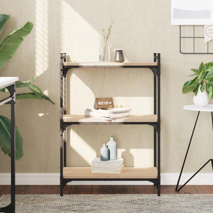 VidaXL Boekenkast 3-laags Sonoma eiken 60x30x86 cm Boekenkast Houten Kast Bibliotheek Woonaccessoires Industrieel Design Bruine Kast Vintage Kast Opslagruimte - Foto 2