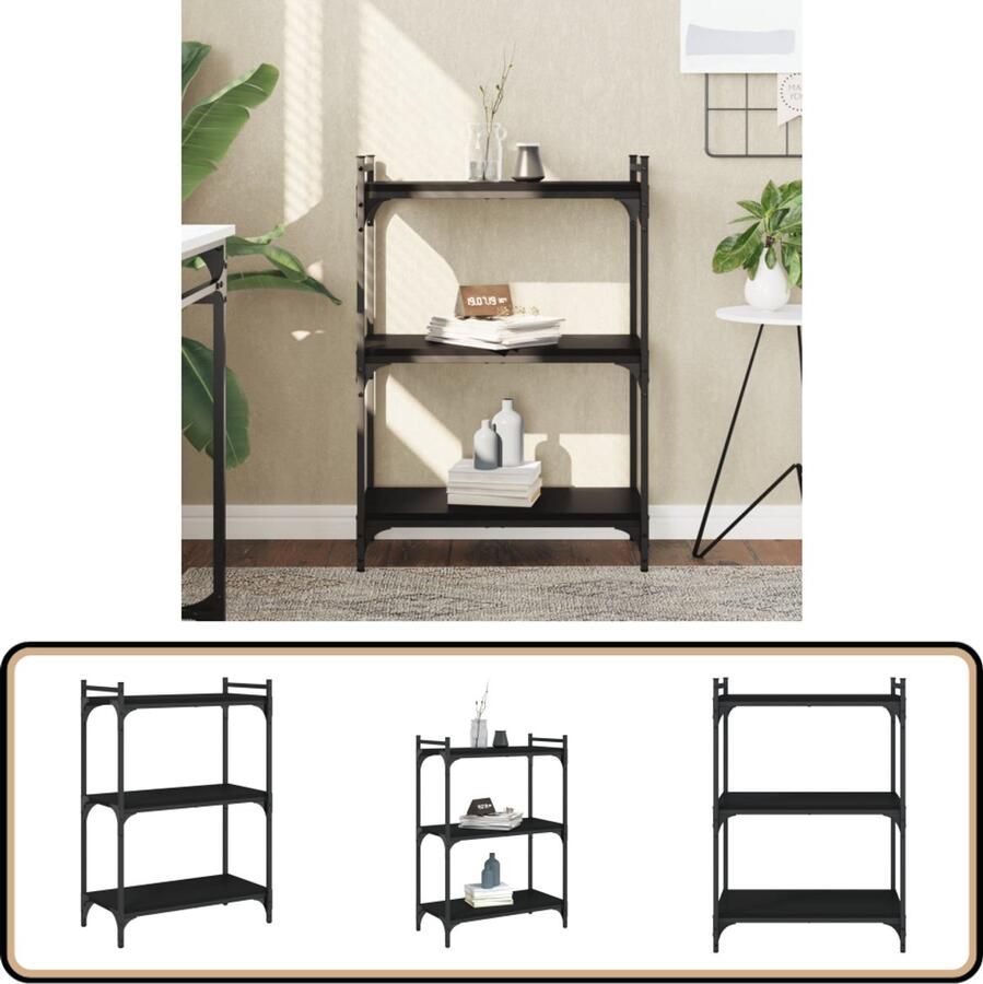 VidaXL -Boekenkast-3-laags-60x30x86-cm-bewerkt-hout-zwart - Foto 2