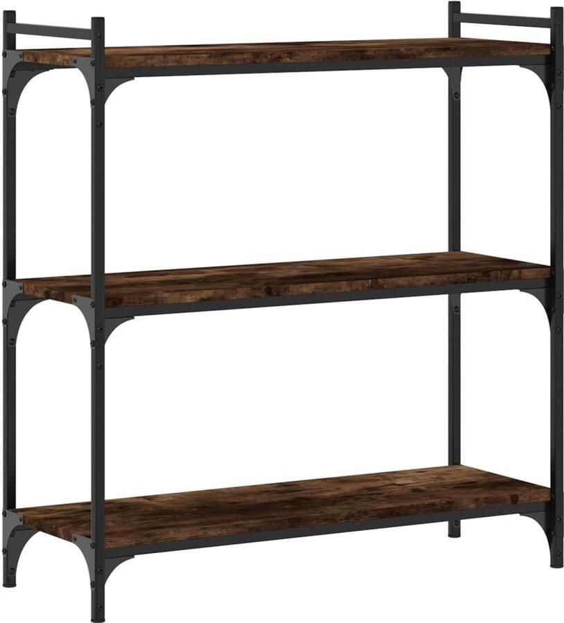 The Living Store Boekenkast 3-laags 80x30x86 cm bewerkt hout gerookt eikenkleur Boekenkast Industrieel Houten Boekenkast Bruine Boekenkast Vintage Boekenkast - Foto 2
