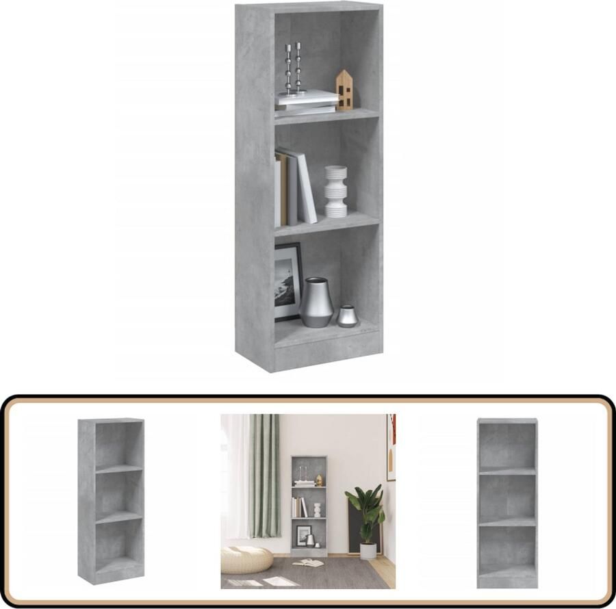 VidaXL Boekenkast 3 schappen 40x24x109 cm Betongrijs Boekenkast Houten Boekenkast Grijze Boekenkast Betonnen Boekenkast Boekenplank