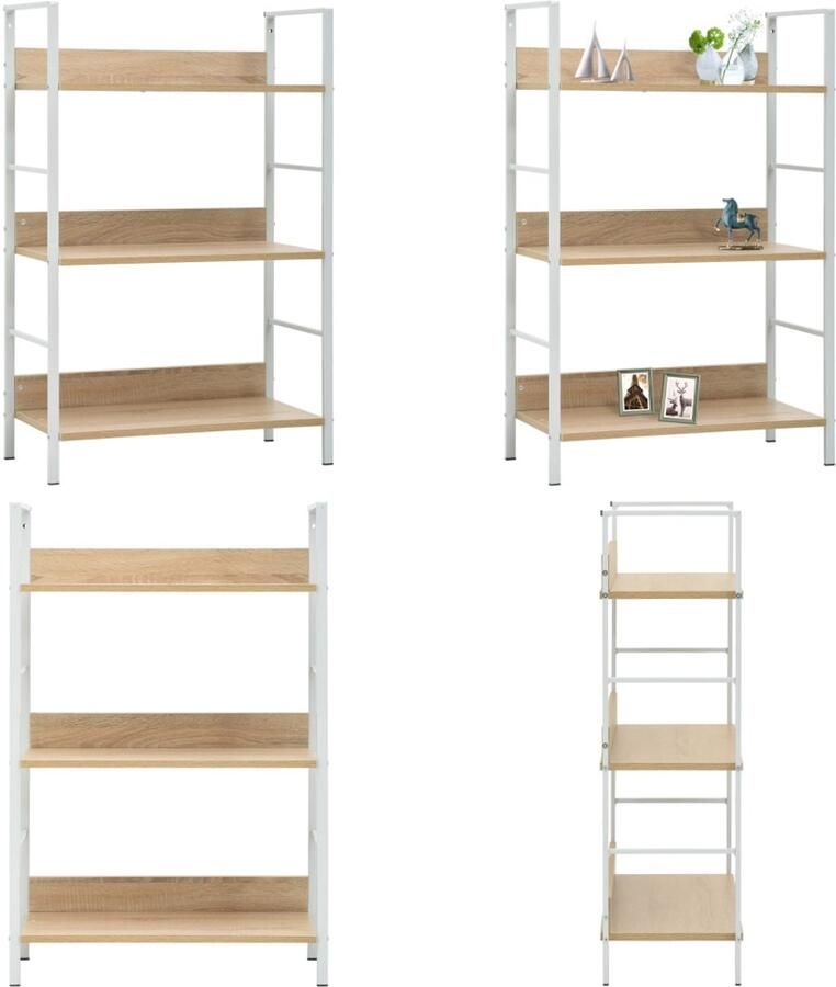 VidaXL Boekenkast 3 schappen 60x27 6x90 5 cm bewerkt hout eikenkleurig Schappenkast Schappenkasten Opbergkast Opbergkasten