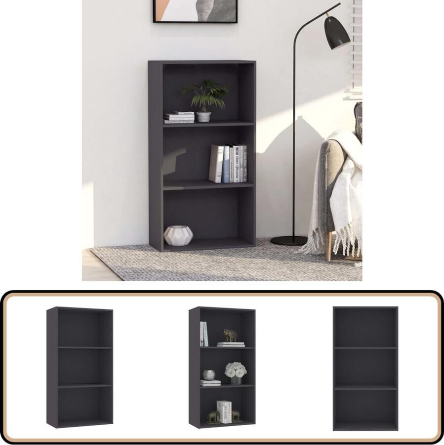 VidaXL Boekenkast 3 Schappen 60x30x114 cm Grijs Boekenkast Boekenkasten Kast Kasten