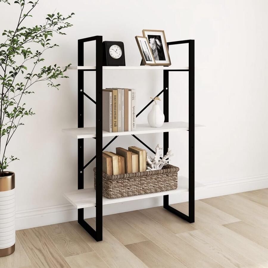 VidaXL Boekenkast 3 Schappen 80x30x105 cm Wit Boekenkast Industrieel Design Houten Boekenkast Grenenhout Boekenkast Witte Boekenkast Opbergkast Woonaccessoires Bibliotheek Livingroom Furniture Woonkamerinrichting - Foto 2