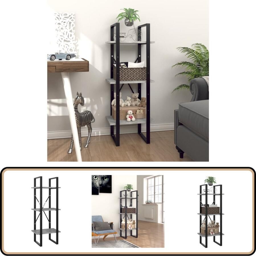 VidaXL Boekenkast 3 schappen Betongrijs 40x30x105 cm Boekenkast Industrieel Design Houten Boekenkast Grijze Boekenkast Betongrijse Boekenkast