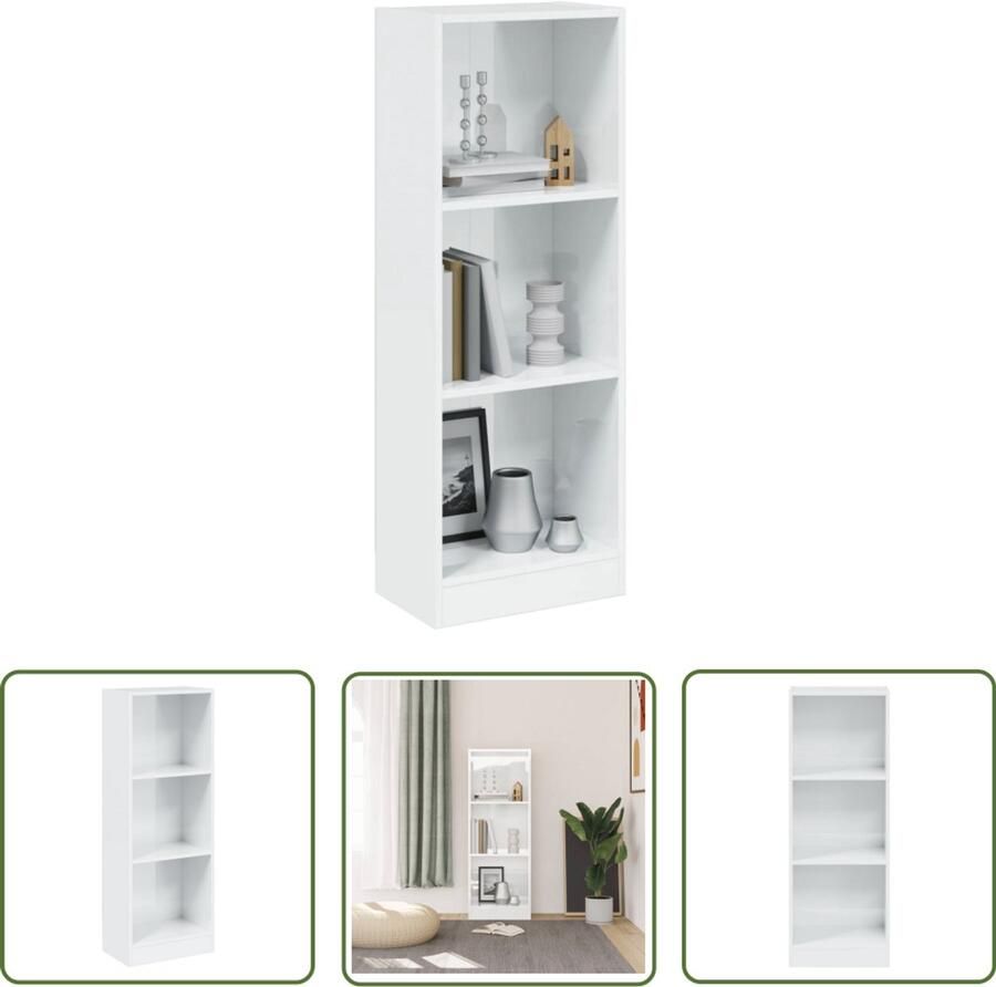 VidaXL Boekenkast 3 schappen Hoogglans wit Hout Boekenkast Bibliotheek Houten Boekenkast Witte Boekenkast Hoge Boekenkast Boekenplank Decoratief Item Woonkamer Meubilair Slaapkamer Meubilair