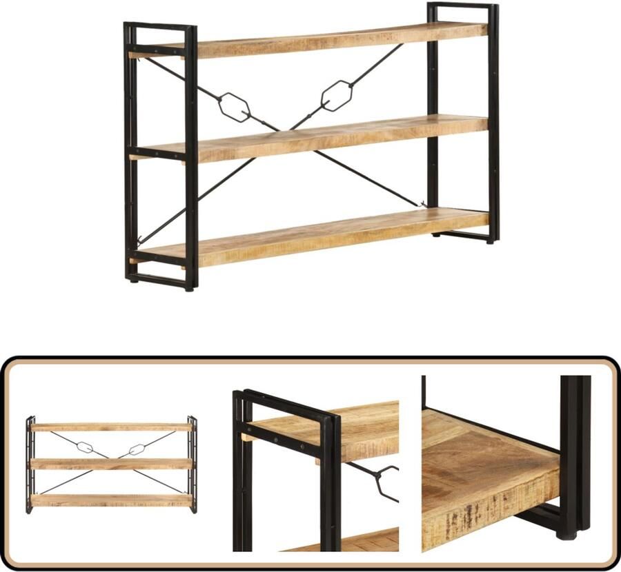 VidaXL Boekenkast 3 schappen Mangohout 140x30x80 cm Industriele Boekenkast Industrieel Mangohout Boekenkast Vintage Boekenkast Bibliotheek Design - Foto 2