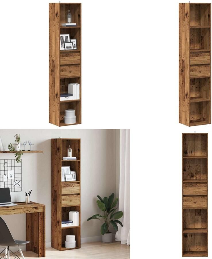 VidaXL Boekenkast 36x30x171 cm bewerkt hout oud houtkleurig Boekenkast Boekenkasten Boekenschap Boekenstandaard