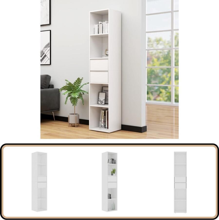 The Living Store Boekenkast 36x30x171 cm bewerkt hout wit Boekenkast Houten Boekenkast Wit Boekenkast Bibliotheek Bergruimte - Foto 2