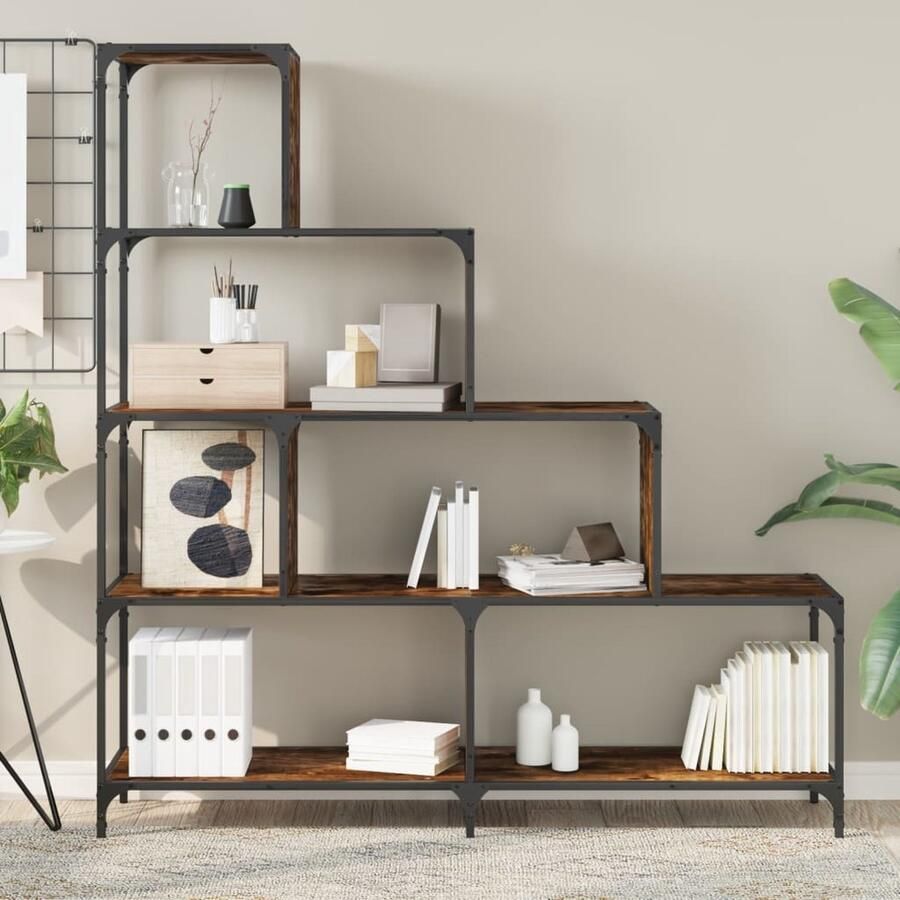 VidaXL -Boekenkast-4-laags-139x33 5x149-cm-bewerkt-hout-gerookt-eiken