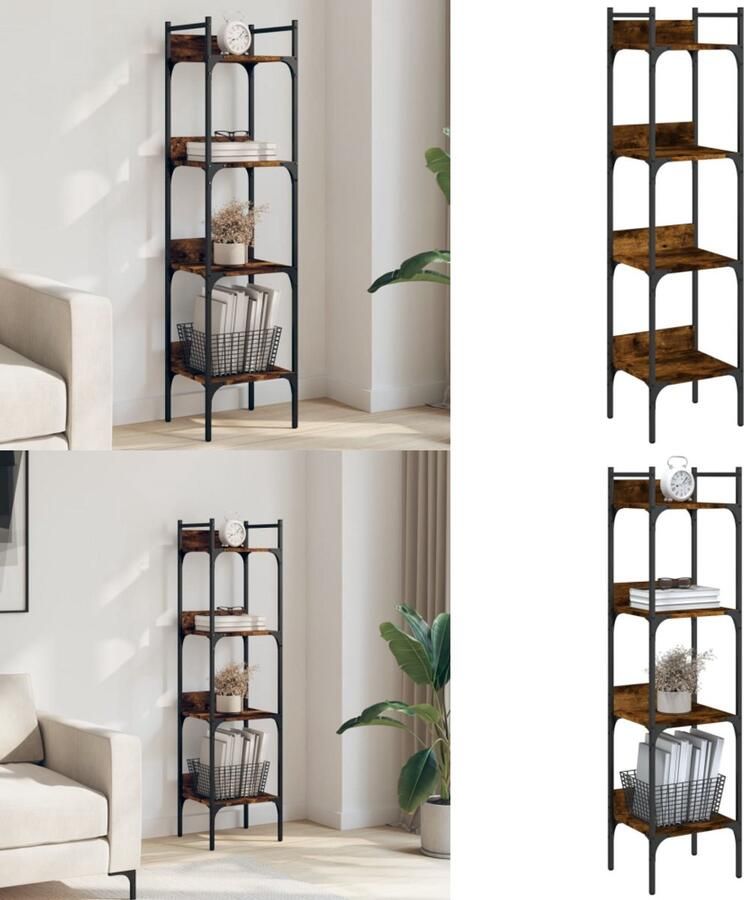 VidaXL Boekenkast 4-laags 35x30x138 5 cm bewerkt hout gerookt eiken Boekenkast Boekenkasten Boeken Plank Schappenkast