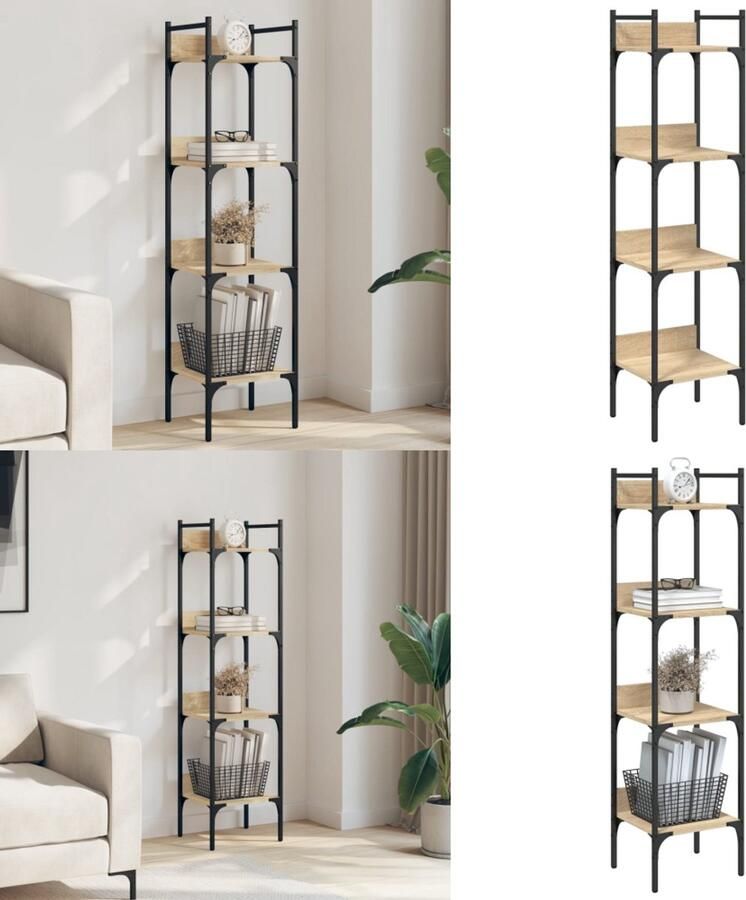 VidaXL Boekenkast 4-laags 35x30x138 5 cm bewerkt hout sonoma eiken Boekenkast Boekenkasten Boeken Plank Schappenkast