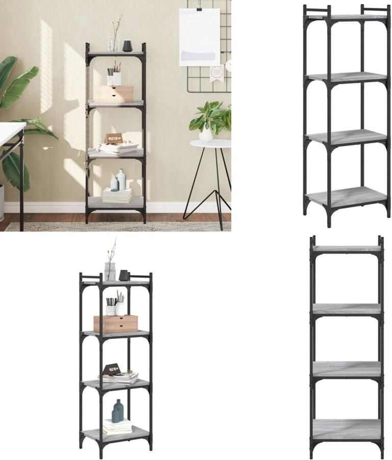 VidaXL Boekenkast 4-laags 40x30x120 cm bewerkt hout grijs sonoma Boekenkast Boekenkasten Boeken Plank Schappenkast