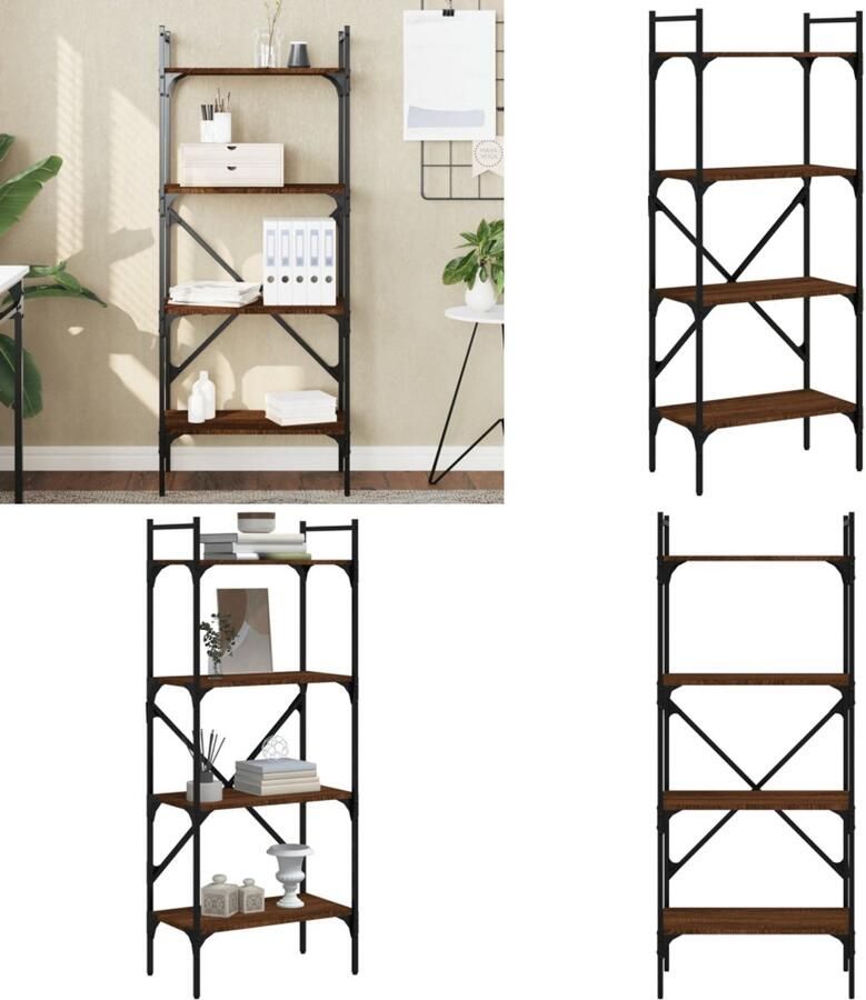 VidaXL Boekenkast 4-laags 56x31 5x138 5 cm bewerkt hout bruineiken Boekenkast Boekenkasten Boeken Plank Schappenkast