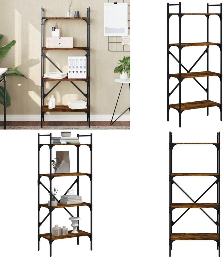 VidaXL Boekenkast 4-laags 56x31 5x138 5 cm bewerkt hout gerookt eiken Boekenkast Boekenkasten Boeken Plank Schappenkast