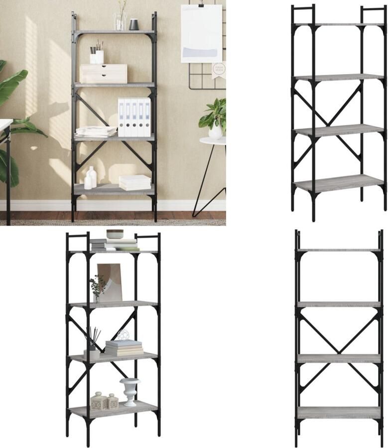 VidaXL Boekenkast 4-laags 56x31 5x138 5 cm bewerkt hout grijs sonoma Boekenkast Boekenkasten Boeken Plank Schappenkast