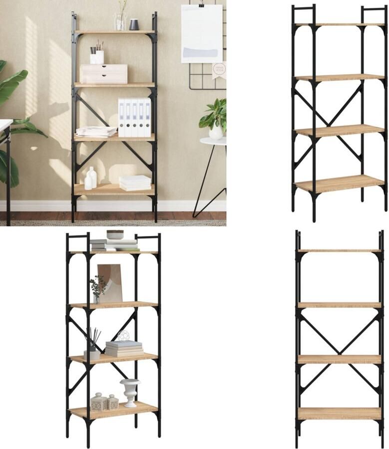 VidaXL Boekenkast 4-laags 56x31 5x138 5 cm bewerkt hout sonoma eiken Boekenkast Boekenkasten Boeken Plank Schappenkast