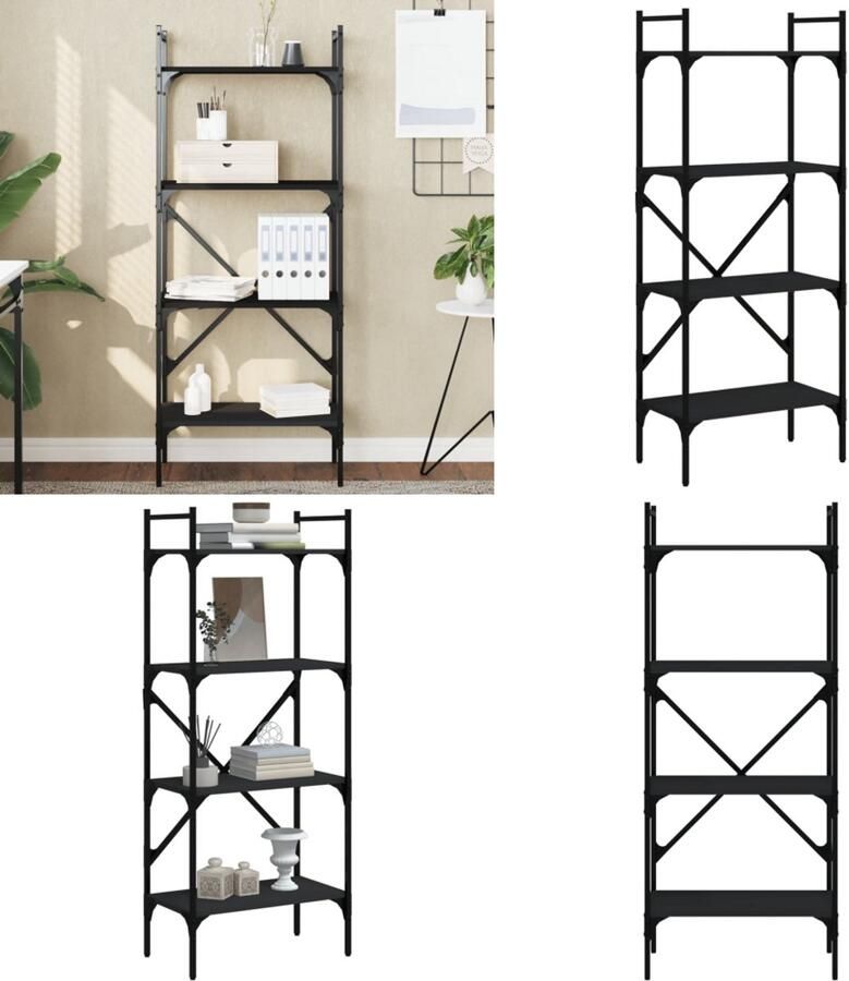 VidaXL Boekenkast 4-laags 56x31 5x138 5 cm bewerkt hout zwart Boekenkast Boekenkasten Boeken Plank Schappenkast