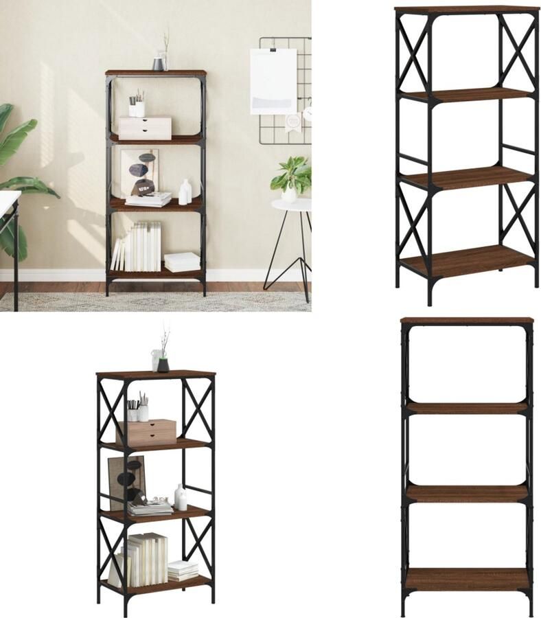 VidaXL Boekenkast 4-laags 59x35x132 cm bewerkt hout bruin eikenkleur Boekenkast Boekenkasten Boeken Plank Schappenkast