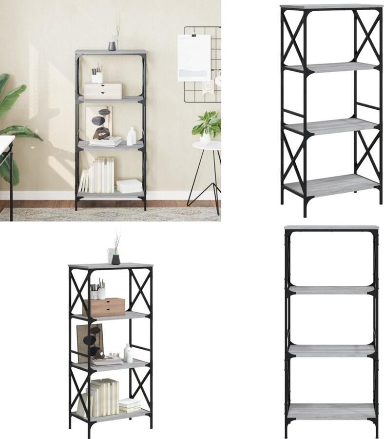 VidaXL Boekenkast 4-laags 59x35x132 cm bewerkt hout grijs sonoma eiken Boekenkast Boekenkasten Boeken Plank Schappenkast