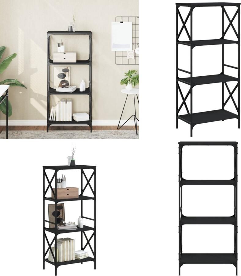 VidaXL Boekenkast 4-laags 59x35x132 cm bewerkt hout zwart Boekenkast Boekenkasten Boeken Plank Schappenkast