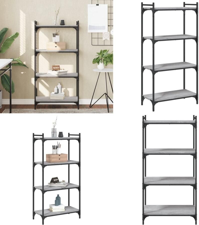 VidaXL Boekenkast 4-laags 60x30x120 cm bewerkt hout grijs sonoma eiken Boekenkast Boekenkasten Boeken Plank Schappenkast