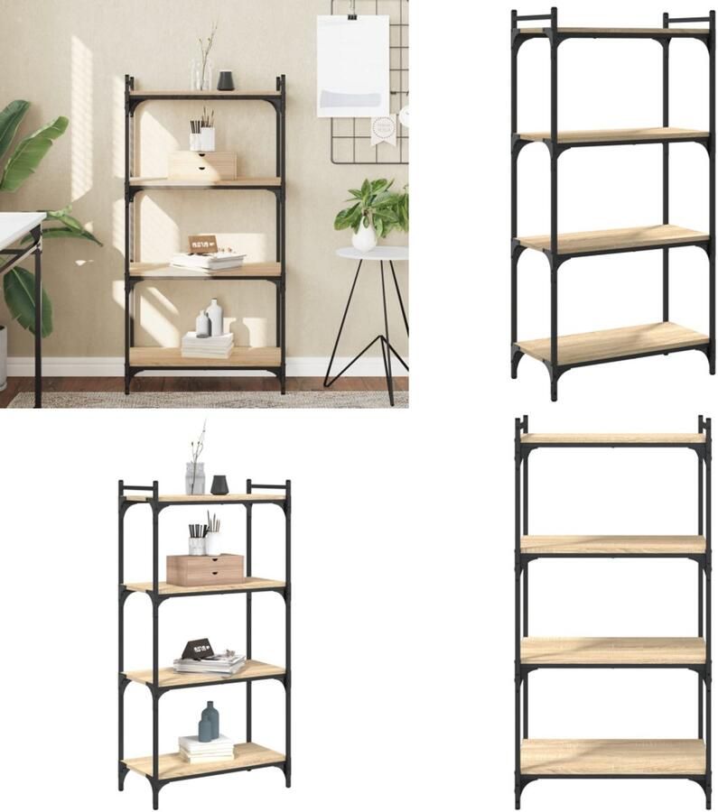 VidaXL Boekenkast 4-laags 60x30x120 cm bewerkt hout sonoma eikenkleur Boekenkast Boekenkasten Boeken Plank Schappenkast