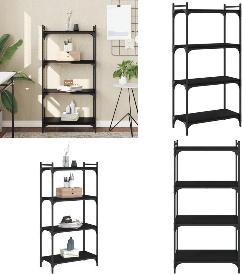 VidaXL Boekenkast 4-laags 60x30x120 cm bewerkt hout zwart Boekenkast Boekenkasten Boeken Plank Schappenkast