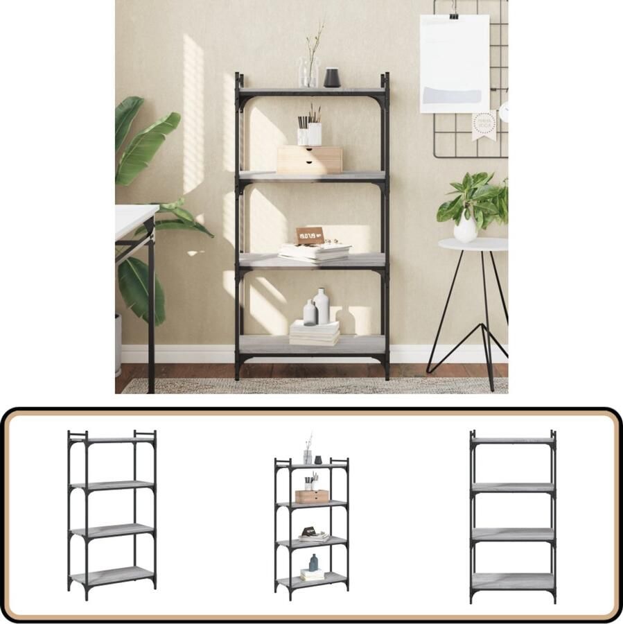 VidaXL Boekenkast 4-laags 60x30x120 cm Sonoma eiken Boekenkast Houten Boekenkast Grijze Boekenkast Bibliotheek Opslagmeubilair Design Boekenkast Industrieel Boekenkast