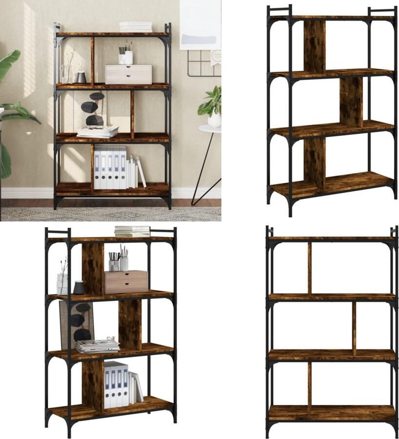 VidaXL Boekenkast 4-laags 76x32x123 cm bewerkt hout gerookt eikenkleur Boekenkast Boekenkasten Boeken Plank Schappenkast