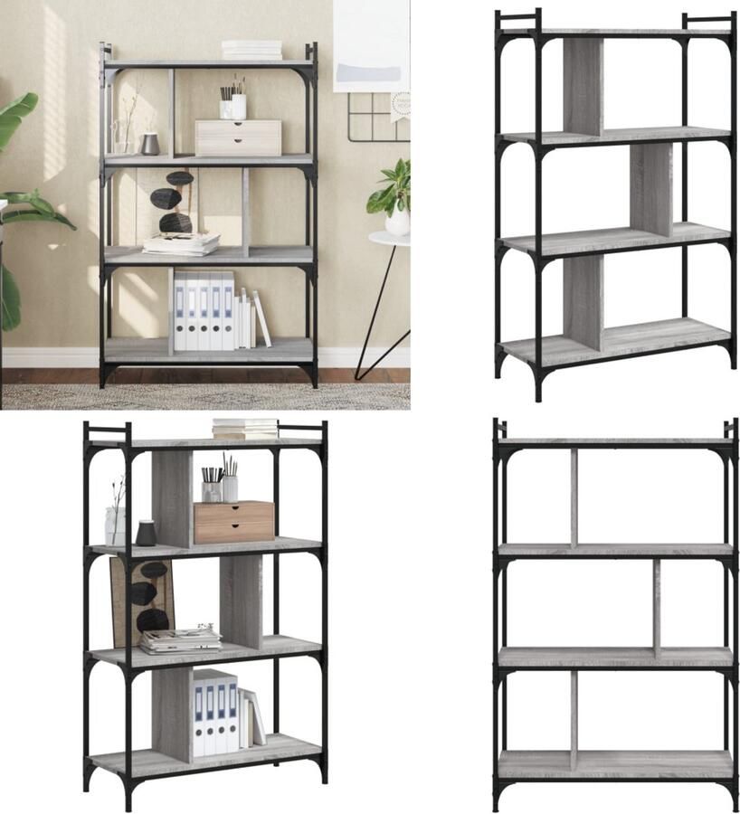 VidaXL Boekenkast 4-laags 76x32x123 cm bewerkt hout grijs sonoma Boekenkast Boekenkasten Boeken Plank Schappenkast