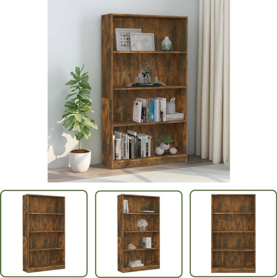 VidaXL Boekenkast 4-laags 80x24x142 cm Gerookt Eiken Boekenkast Klassieke Boekenkast Houten Boekenkast Bruine Boekenkast Kast Bergruimte Woonkamerdecoratie Slaapkamermeubilair Bureau Accessoires
