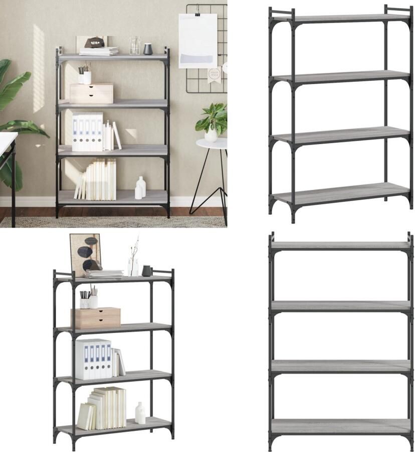 VidaXL Boekenkast 4-laags 80x30x120 cm bewerkt hout grijs sonoma Boekenkast Boekenkasten Boeken Plank Schappenkast