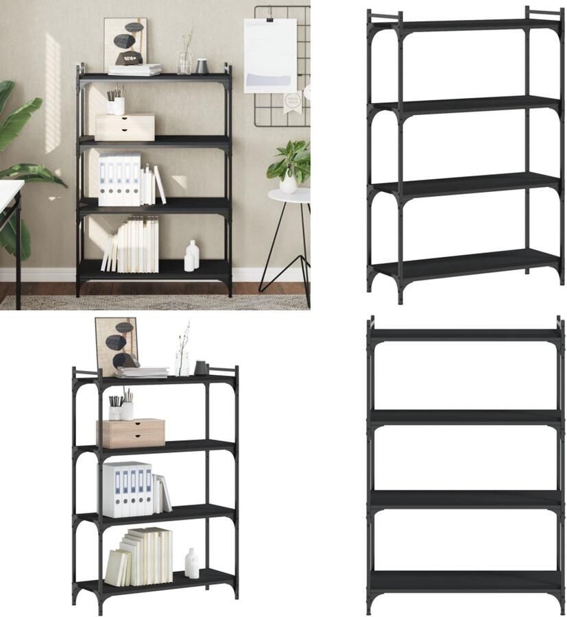 VidaXL Boekenkast 4-laags 80x30x120 cm bewerkt hout zwart Boekenkast Boekenkasten Boeken Plank Schappenkast