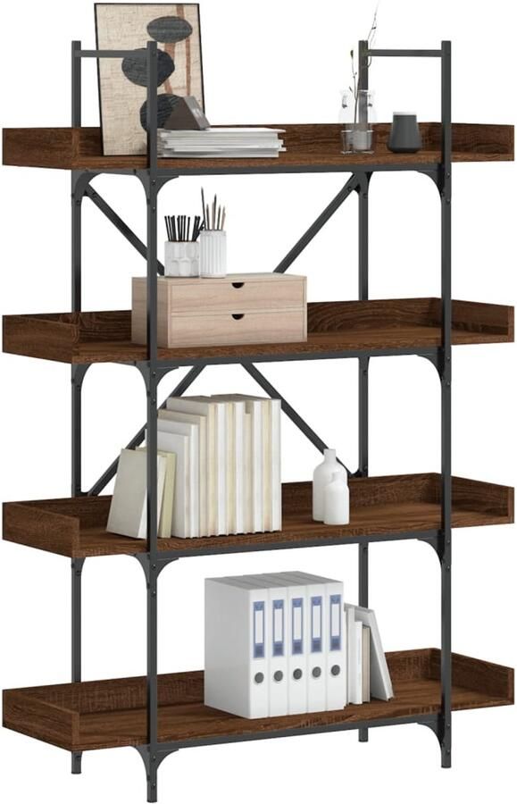 The Living Store Boekenkast 4-laags 100x33x145 5 cm bewerkt hout bruineikenkleur Boekenkast Houten Boekenkast Bruine Boekenkast Vintage Boekenkast Industrieel Design - Foto 2