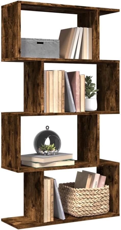 VidaXL Boekenkast 4-laags Gerookt Eiken 70x24x129 cm Boekenkast Boekenkasten Boeken Plank Schappenkast