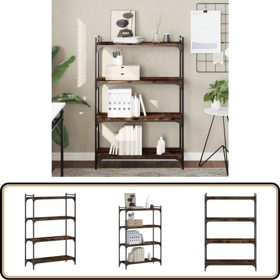 VidaXL Boekenkast 4-laags Gerookt Eiken 80x30x120 cm Boekenkast Boekenkasten Boeken Plank Schappenkast