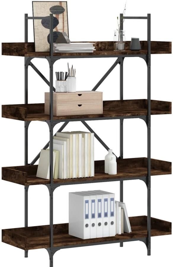 VidaXL Boekenkast 4-laags Gerookt Eikenlook Boekenkast Boekenkasten Boeken Plank Schappenkast