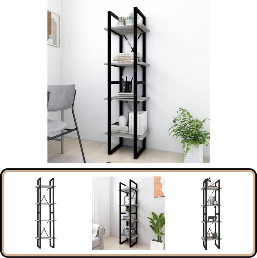 VidaXL Boekenkast 4-laags Grijs Sonoma Eiken Bibliotheek Boekenkast Opbergruimte Grijze Boekenkast Houten Boekenkast Design Boekenkast Livingroom Furniture Slaapkamer Meubilair