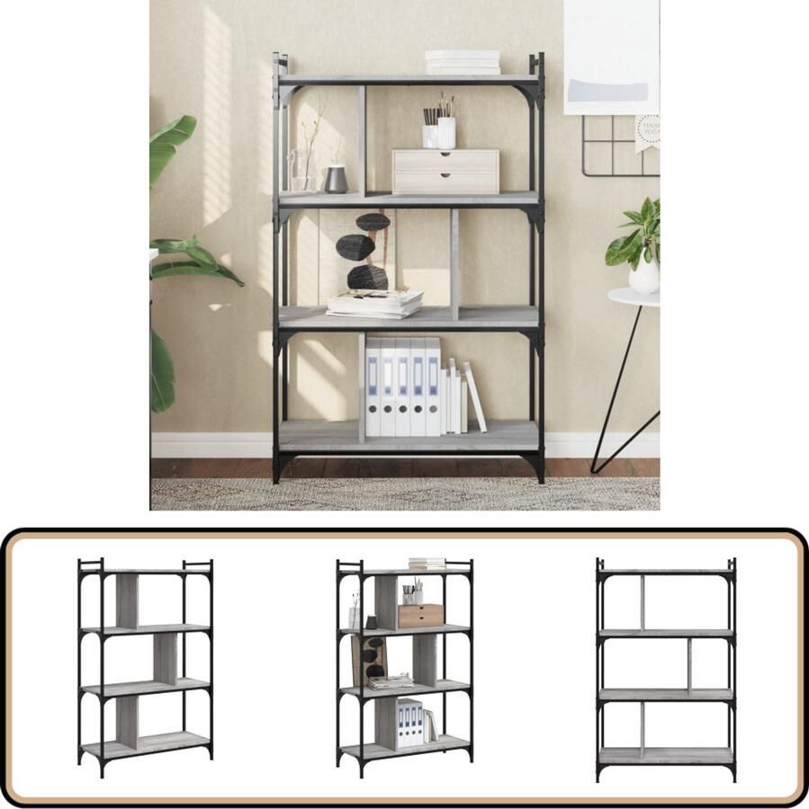 VidaXL Boekenkast 4-laags Grijs Sonoma Eiken Boekenkast Houten Boekenkast Grijze Boekenkast Design Boekenkast Industriele Boekenkast Boekenplank Opslagruimte Woonkamerdecoratie