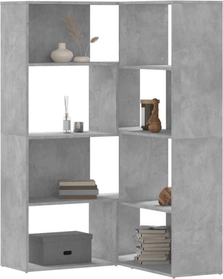 VidaXL Boekenkast 4-laags Hoek 85x85x140 cm Betongrijs Hoekboekenkast Hoekboekenkasten Hoekkast Boekenkast