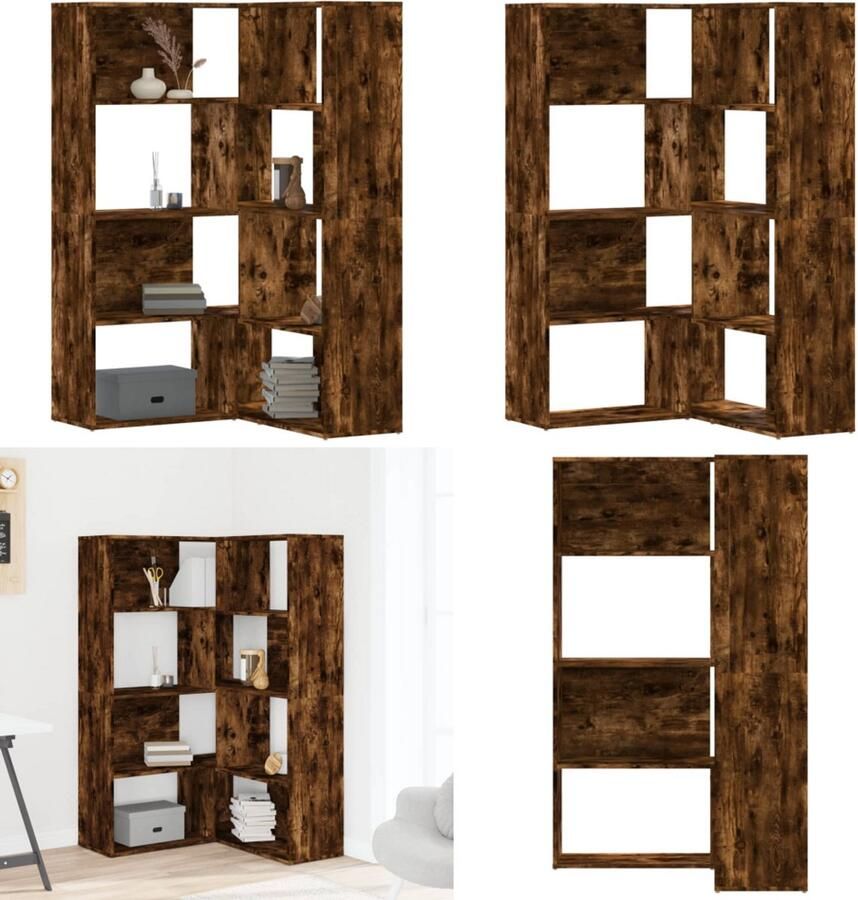 VidaXL Boekenkast 4-laags hoek 85x85x140 cm bewerkt hout gerookt eiken Hoekboekenkast Hoekboekenkasten Hoekkast Boekenkast