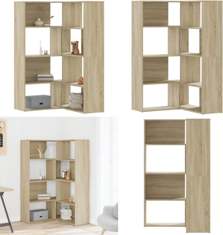 VidaXL Boekenkast 4-laags hoek 85x85x140 cm bewerkt hout sonoma eiken Hoekboekenkast Hoekboekenkasten Hoekkast Boekenkast