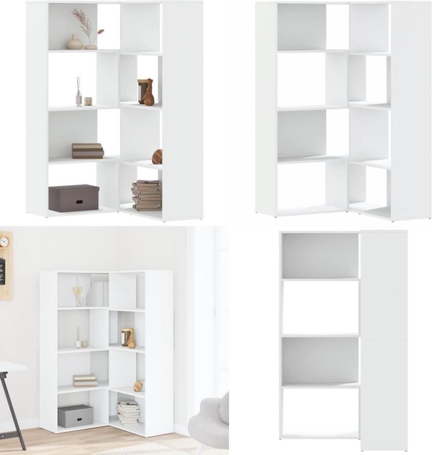 VidaXL Boekenkast 4-laags hoek 85x85x140 cm bewerkt hout wit Hoekboekenkast Hoekboekenkasten Hoekkast Boekenkast